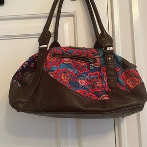 Desigual Brown and Red Floral Shoulder Bag